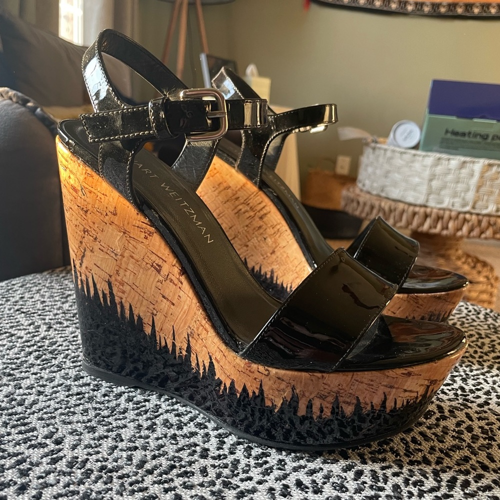 Stuart Weitzman Single Patent Cork Wedge Heel - image 1